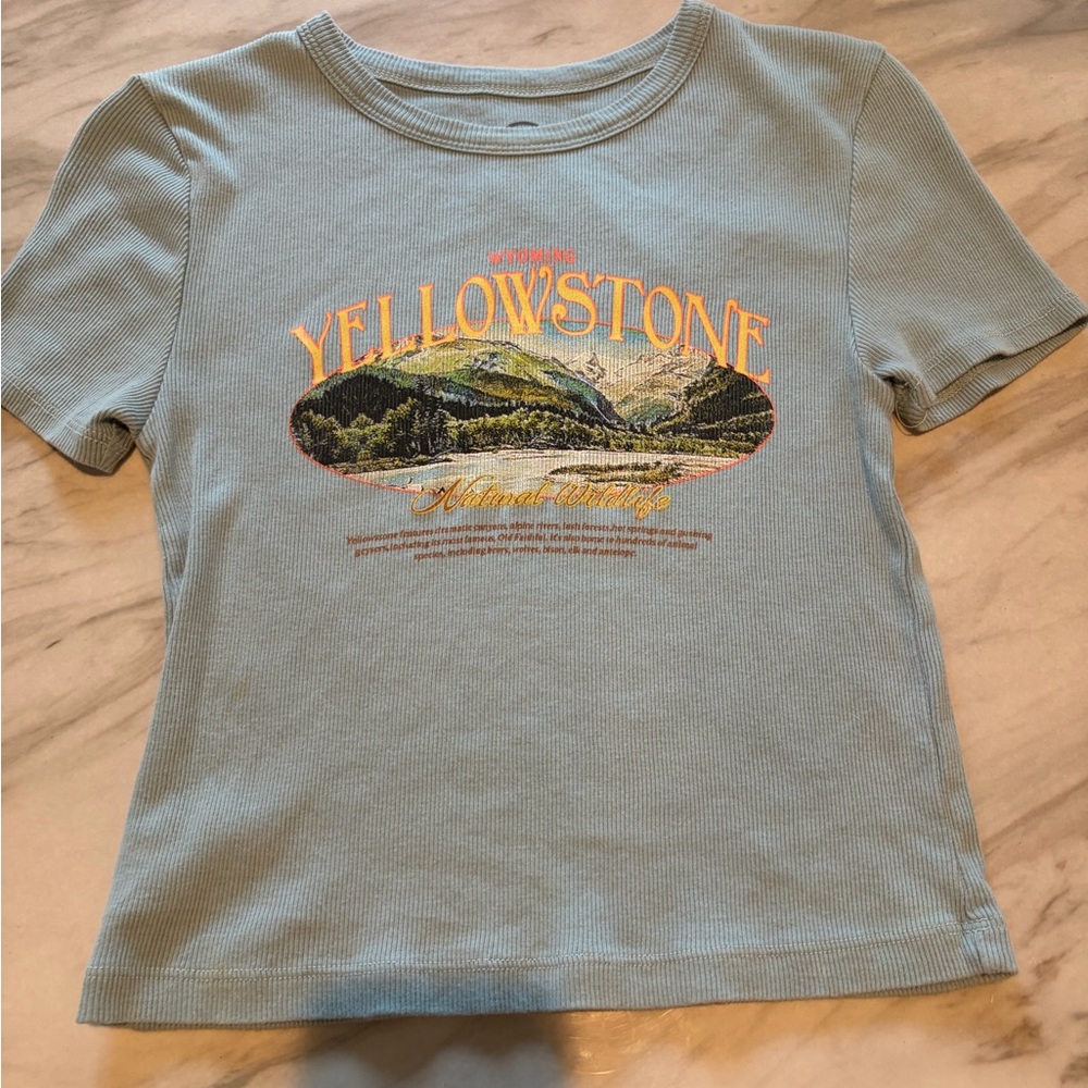 Light Blue Yellowstone Graphic Ribbed Tee